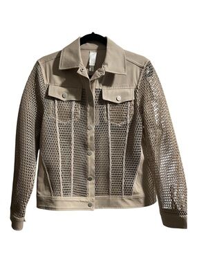 MarlaWynne Mesh Denim Jean Jacket Mixed Media Sand Tan Beige Size Small New